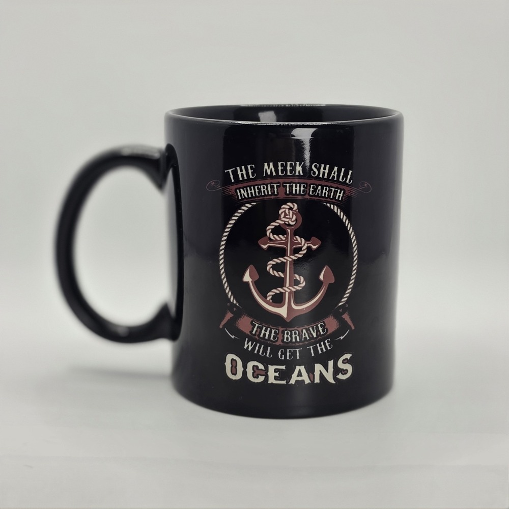 Nautical Anchor Coffee Mug Black Ceramic Tea Cup Maritime Sailor Gift Oceans
